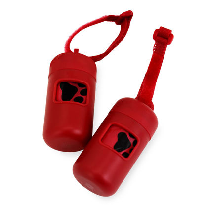 Picture of Best Pet Supplies Dog Poop Bag Holder Leash Attachment with 30 Bags, Reusable Dispenser for Travel, Walking, Park, and Outdoor Use, Durable with Clip-On - Red, Pack of 2