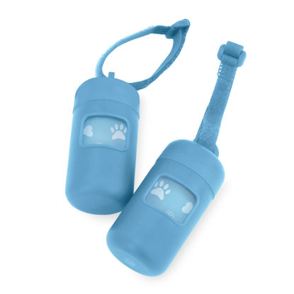 Picture of Best Pet Supplies Dog Poop Bag Holder Leash Attachment with 30 Bags Reusable Dispenser for Travel, Walking, Park, and Outdoor Use, Durable with Clip-On - Baby Blue, Pack of 2