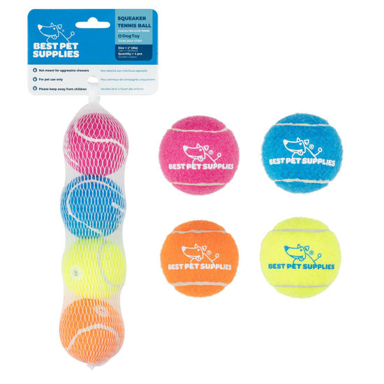 Picture of Best Pet Supplies Squeaky Tennis Toys for Dogs, 4-Pack, Heavy-Duty Interactive Pet Toys for Throwing and Fetching, Supports Exercise and Natural Behavior Training, Durable - Small