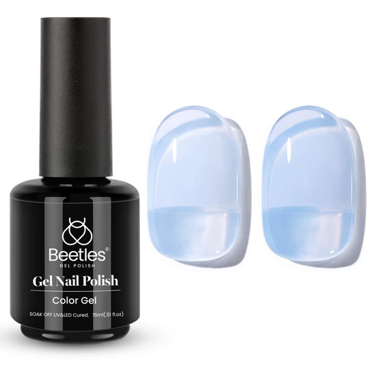 Picture of Beetles Blue Jelly Gel Nail Polish, 1Pcs 15ml Blueberry Milk Nails Sheer Neutral Translucent Hazy Blue Gel Polish Soak Off Summer Nail Art Manicure Salon Home DIY Nail Uv Lamp 0.51 fl.Oz