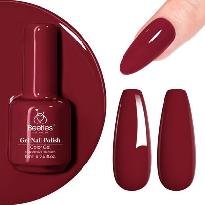 Picture of Beetles Red Gel Polish, Burgundy Red Fall Color Gel Nail Polish Soak Off UV Lamp Wine Red Gel Nail Polish, Home Salon DIY Design Art Manicure Gift for Women, 1Pcs 15ml