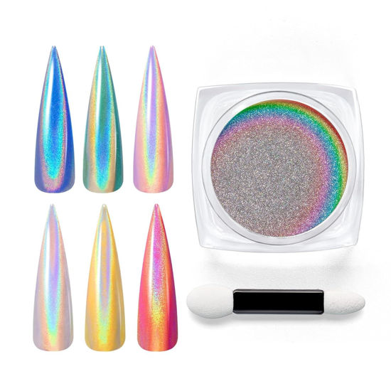 Picture of Beetles Chrome Nail Powder Metallic Mirror Effect Holographic Aurora Iridescent Nail Art Decoration for Gel Polish Glitter Premium Salon Nail Glitter Manicure Pigments for Nail Art Design, 0.04oz/1g