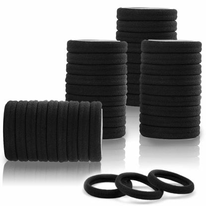 Picture of 100PCS Black Hair Ties for Women, No Crease No Damage, Seamless Cotton Bands for Thick Thin Hair, Soft Ponytail Holders, Accessories for Girls