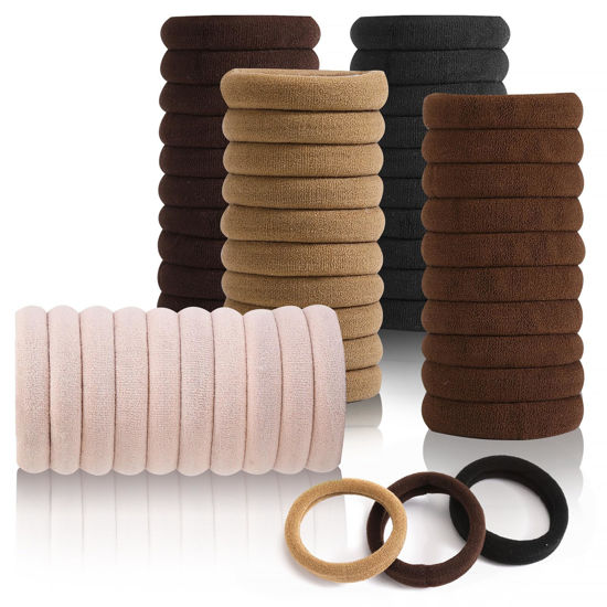 Picture of SYGY Hair Tie, 100PCS Hair Ties for Thick Thin Hair, Seamless Cotton Hair Bands, No Damage for Women, Soft Hair Accessories Ponytail Holders, Brown Color