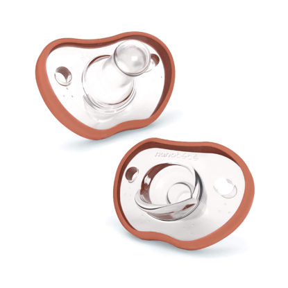 Picture of Nanobebe Baby Pacifiers 0-3 Month - Orthodontic, Curves Comfortably with Face Contour, Award Winning for Breastfeeding Babies, 100% Silicone - BPA Free. Perfect Baby Registry Gift 2pk, Clay