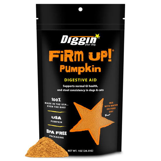 Picture of Diggin' Your Dog Firm Up Pumpkin for Dogs & Cats, 100% Made in USA, Pumpkin Powder for Dogs, Digestive Support, Apple Pectin, Fiber, Healthy Stool, 1 oz