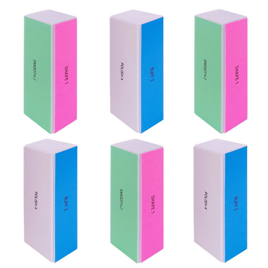 Picture of 4 Way Nail Buffer Block (6 pcs), Nail Shine Buffers Blocks Files for Natural and Acrylic Nails Smoother Buffing Block Polisher Fingernail File Buffer 120/240/600/3000 Grit for Buffing Shinning