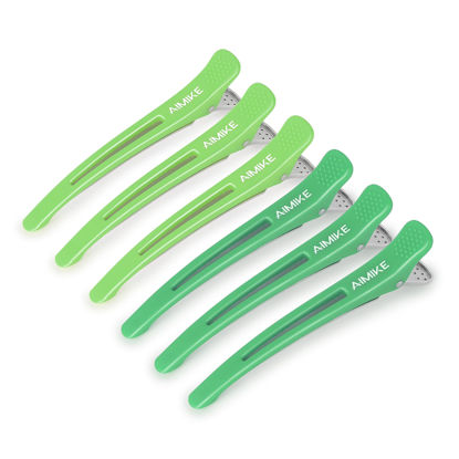 Picture of Neon Hair Clips, AIMIKE Hair Clips for Styling Sectioning, Roller Clips Duck Billed Hair Clips, Professional Hair Section Clips- 6Pcs, Hair Cutting Clips for Women, Hairdresser - Green & Light Green