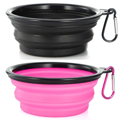 Picture of Dog Bowl Pet Collapsible Bowls, 2 Pack Collapsible Dog Water Bowls for Cats Dogs, Portable Pet Feeding Watering Dish for Walking Parking Traveling with 2 Carabiners (Small, Black & Pink)