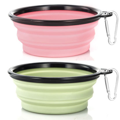 Picture of Dog Bowl Pet Collapsible Bowls, 2 Pack Collapsible Dog Water Bowls for Cats Dogs, Portable Pet Feeding Watering Dish for Walking Parking Traveling with 2 Carabiners (Small, Fairy Pink+Sprout Green)