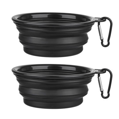 Picture of Dog Bowl Pet Collapsible Bowls, 2 Pack Collapsible Dog Water Bowls for Cats Dogs, Portable Pet Feeding Watering Dish for Walking Parking Traveling with 2 Carabiners (Small, Black+Black)