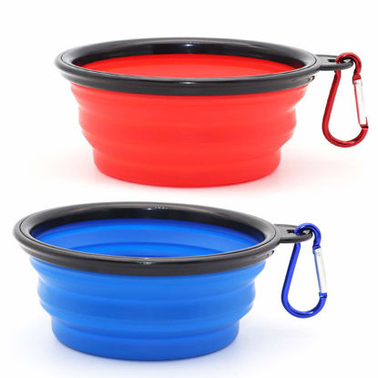 Picture of Dog Bowl Pet Collapsible Bowls, 2 Pack Collapsible Dog Water Bowls for Cats Dogs, Portable Pet Feeding Watering Dish for Walking Parking Traveling with 2 Carabiners (Small, Blue+Red)