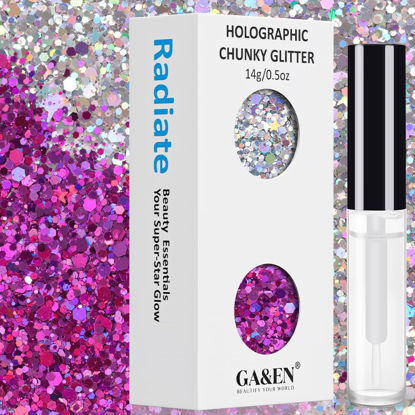 Picture of 7g Silver+7g Purplish Red Holographic Chunky Cosmetic Glitter Body Hair Face Eye Nail for Festival Carnival Party Beauty Rave Accessories Different Sizes&Shapes ✮14g + Quick Dry Primer Glue Gel(5ml)