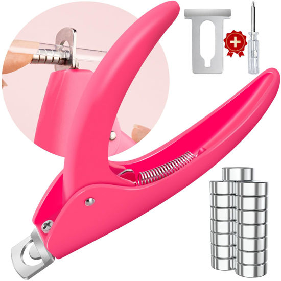 Picture of Pink Adjustable Nail Clippers with Magnets Sizers for Acrylic Nails, Artificial Fake Nail False Nail Tip Cutter Trimmer Manicure Pedicure Sharp Blade Clip Tool for Salon Home Art Beauty