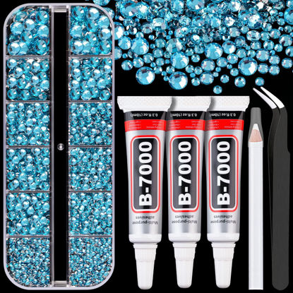 Picture of Resin Rhinestones for Crafting with B7000 Jewelry Glue, 1 Box Indicolite Flatback Crystals with 3Pcs 10ml Glue for Bedazzling Crafts DIY Nail Art Makeup，Non Hotfix Gems for Clothing Shoes