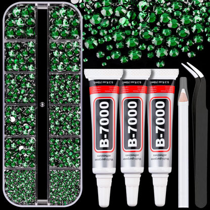 Picture of Resin Rhinestones for Crafting with B7000 Jewelry Glue, 1 Box Dark Green Flatback Crystals with 3Pcs 10ml Glue for Bedazzling Crafts DIY Nail Art Makeup，Non Hotfix Gems for Clothing Shoes