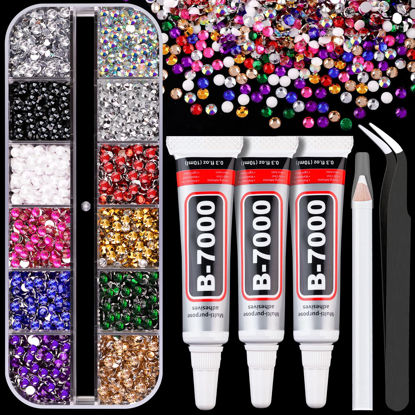 Picture of Resin Rhinestones for Crafting with B7000 Jewelry Glue, 1 Box Mix Colors 3mm Flatback Crystals with 3Pcs 10ml Glue for Bedazzling Crafts DIY Nail Art Makeup，Non Hotfix Gems for Clothing Shoes