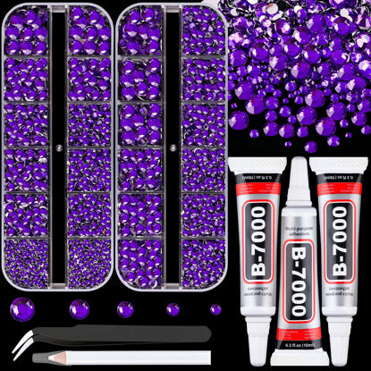 Picture of TINKRSTUFF Resin Rhinestones for Crafting with B7000 Jewelry Glue, 2 Boxes Dark Violet Flatback Crystals with 3Pcs 10ml Glue for Bedazzling Crafts Nail Art Makeup, Non Hotfix Gems for Clothing Shoes