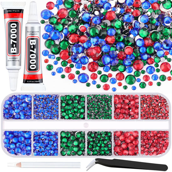 Picture of 7000 PCS Flatback Rhinestones for Crafting and 2PCS B7000 Glue (Set 5), 1 Box of 2-5mm Multicolor Resin Rhinestones Gems Charms for Bedazzling DIY Crafts Tumblers Shoes Fabric Clothing Nail Art