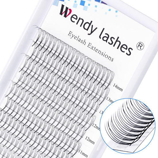 Picture of Premade Fans Eyelash Extensions 3D 6D 10D Volume Lash Extensions 0.07mm Thickness Short Stem Heat Bonded Premade Fans Russian Volume Pre-fanned Lash Extensions(3D-0.07-D, 8-14mm Mixed Tray)