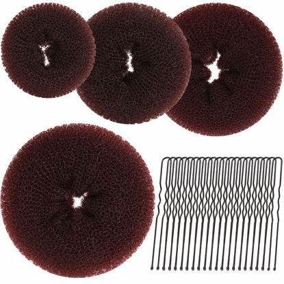 Picture of Teenitor Hair Bun Maker for Kids Girls - 4pcs Brown Ballet Buns in 4 Sizes, Hair Donuts