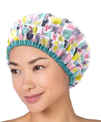 Picture of Reusable Shower Cap & Bath Cap & Lined, Oversized Waterproof Shower Caps Large Designed for all Hair Lengths with PEVA Lining & Elastic Band Stretch Hem Hair Hat - Fashionista Living Color