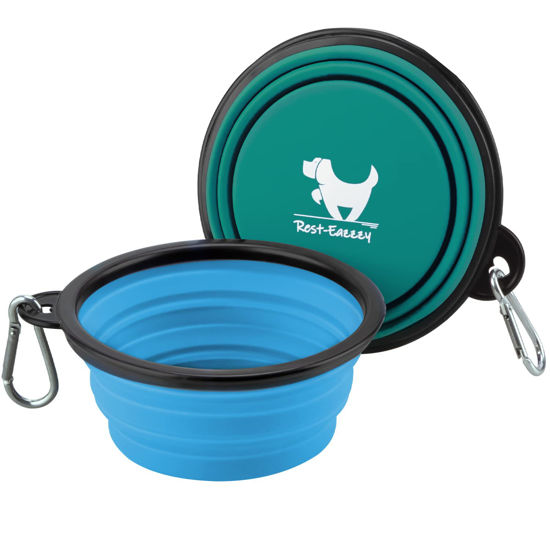 Picture of Collapsible Dog Bowls for Travel, 2-Pack Dog Portable Water Bowl for Dogs Cats Pet Foldable Feeding Watering Dish for Traveling Camping Walking with 2 Carabiners, BPA Free