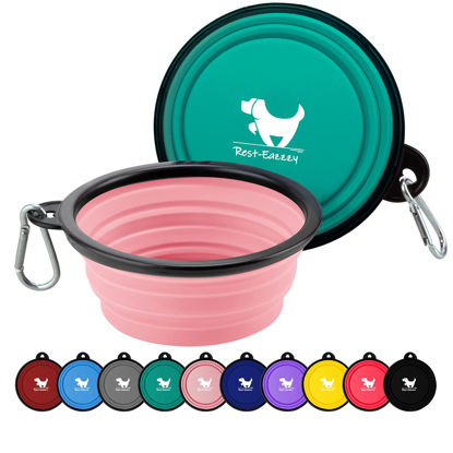 Picture of Collapsible Dog Bowls for Travel, 2-Pack Dog Portable Water Bowl for Dogs Cats Pet Foldable Feeding Watering Dish for Traveling Camping Walking with 2 Carabiners, BPA Free