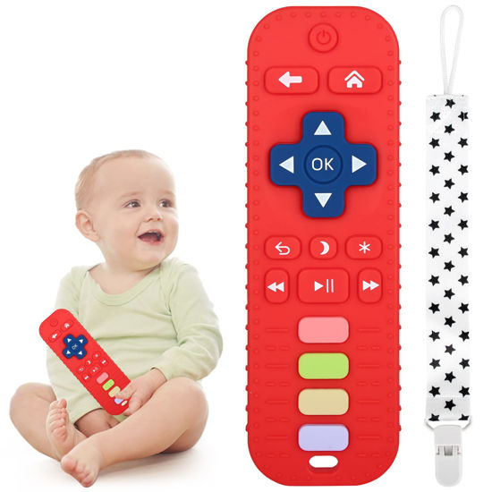 Picture of Chuya Remote Teethers Silicone Baby Teething Toys, TV Remote Teether for 3-6-12-18 Months Babies Infant Toddlers Baby Teething Relief Chew Toys BPA Free（Red）