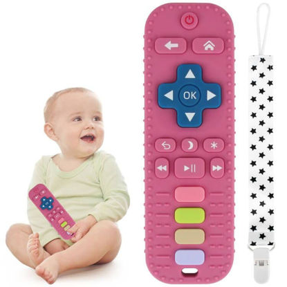 Picture of Baby Teether Toy for Babies 0-24 Months TV Remote Control Shape Chew Toy Teething Relief Baby Toys for Infants (Rose red)