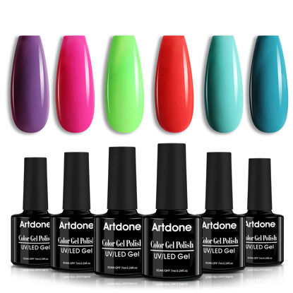 Picture of Artdone Gel Nail Polish Set - 6 Colors Nude Grey Peach Dark Red Colors Nail Polish For All Seasons Neutral Soak off LED Lamp Cured Gel Manicure Kit For Nail Art