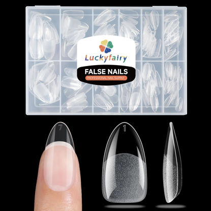 Picture of Short Point Almond Gel Nail Tips, Half Matte Almond Shape Nail Tips Pre-file Soft Gel Short Almond Fake Nails 240pcs Full Cover Acrylic Press On Nails Easy Home Salon, 12 Sizes, Luckyfairy