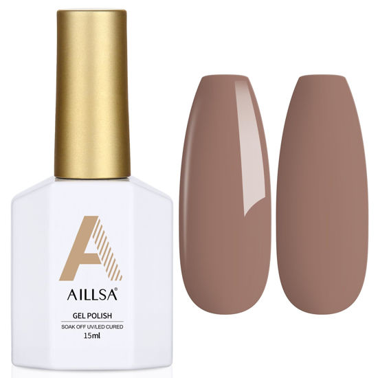 Picture of AILLSA Caramel Brown Gel Nail Polish Coffee Dark Nude Gel Polish Fall Winter Color Gel Nail Polish Natural Sepia Long Lasting Soak Off U V Gel Nail Salon DIY Holiday Gifts for Women 0.51 Fl Oz/GF06