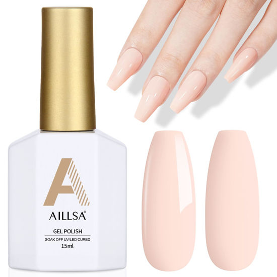 Picture of AILLSA Pastel Peach Gel Nail Polish Macaron Nude Pink Gel Polish Bright Spring Summer Colors Cotton Candy Gel Soak Off U V for French Nail Manicure Salon DIY Holiday Gifts 0.5 Fl Oz GB78