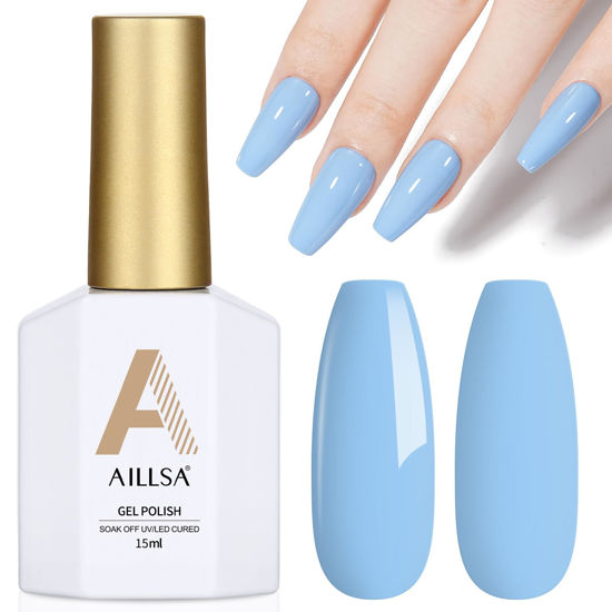 Picture of AILLSA Pastel Sky Blue Gel Nail Polish Macaron Bright Spring Summer Colors Cotton Candy Gel Polish Soak Off U V for French Nail Manicure Salon DIY Holiday Gifts 0.5 Fl Oz GB85