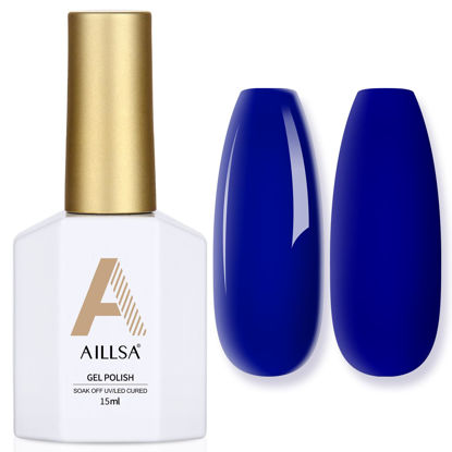 Picture of AILLSA Royal Blue Gel Nail Polish Deep Blue Gel Polish Winter Sheer Translucent Blue Color Nail Polish Gel High Gloss Soak Off U V Gel French Nail Manicure Salon DIY Christmas Gifts 0.5 Fl Oz/GB125