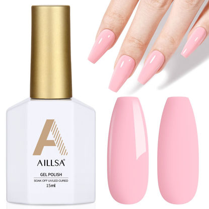 Picture of AILLSA Baby Light Pink Gel Nail Polish Pastel Macaron Gel Polish Bright Spring Summer Colors Cotton Candy Nail Polish Gel Soak Off U V for French Manicure Salon DIY Holiday Gifts 0.5 Fl Oz GB80