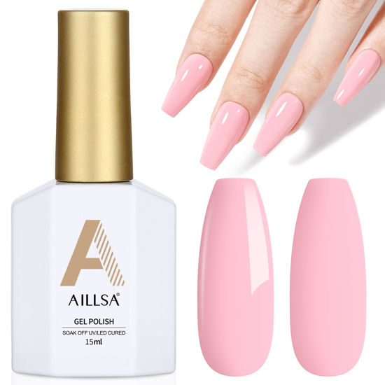 Picture of AILLSA Baby Light Pink Gel Nail Polish Pastel Macaron Gel Polish Bright Spring Summer Colors Cotton Candy Nail Polish Gel Soak Off U V for French Manicure Salon DIY Holiday Gifts 0.5 Fl Oz GB80