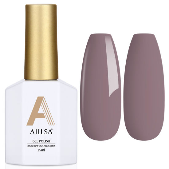 Picture of AILLSA Gel Nail Polish Dusty Mauve Gel Polish Gray Purple Neutral Gel Polish Dark Lavender Nude Gel Polish Natural Color Fall Winter Soak Off U V Gel for Nail Salon at Home 0.51 Fl Oz/GC02