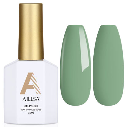 Picture of AILLSA Sage Green Gel Nail Polish Pastel Fern Green Gel Polish Olive Color Gel Polish Long Lasting Soak Off U V Gel Nail Art Manicure Salon DIY Saint Patrick's Day Gifts 0.51 Fl Oz/GB124