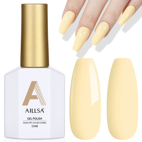 Picture of AILLSA Pastel Light Yellow Gel Nail Polish Macaron Bright Spring Summer Gel Polish Cotton Candy Gel Soak Off U V for French Nail Manicure Salon DIY Holiday Gifts 0.5 Fl Oz GB83