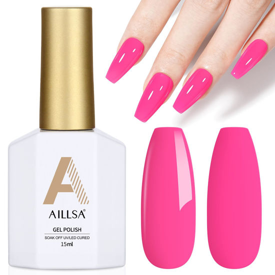 Picture of AILLSA Hot Pink Gel Nail Polish Neon Pink Gel Polish Pastel Bright Pink Gel Nail Polish Macaron Spring Summer Colors Soak Off U V Gel for French Nail Manicure Salon DIY & Holiday Gifts 0.5 Fl Oz GB79