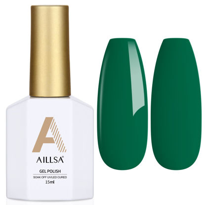 Picture of AILLSA Green Gel Nail Polish Shamrock Green Gel Polish Pine Green Spring Gel Polish Long Lasting Bright Color Opaque Gel Polish Soak Off U V Gel Nail Saint Patrick's Day Gifts 0.51 Fl Oz/GF08