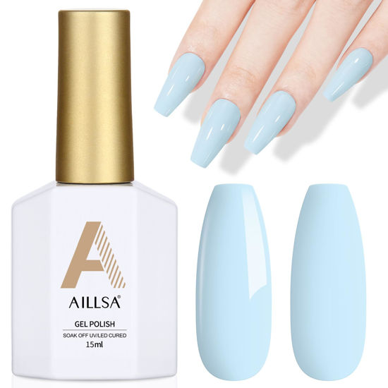 Picture of AILLSA Pastel Gel Nail Polish Macaron Light Blue Gel Polish Bright Spring Summer Colors Cotton Candy Gel Soak Off U V for French Nail Manicure Salon DIY Holiday Gifts 0.5 Fl Oz GB76