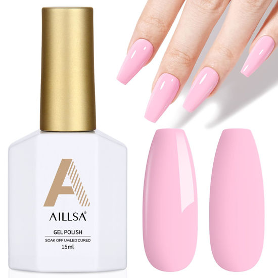 Picture of AILLSA Light Baby Pink Gel Nail Polish Pastel Macaron Gel Polish Bright Spring Summer Colors Cotton Candy Gel Soak Off U V for French Nail Manicure Salon DIY Holiday Gifts 0.5 Fl Oz GB81