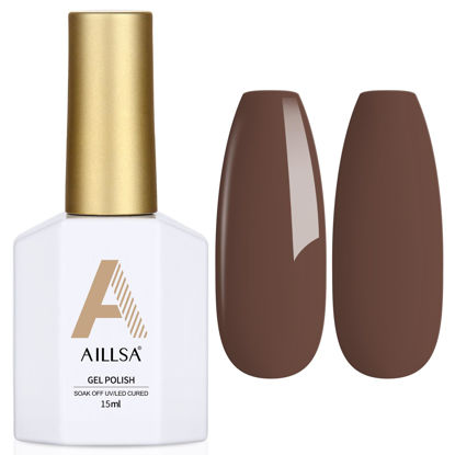 Picture of AILLSA Brown Gel Nail Polish Dark Chocolate Brown Gel Polish Fall Winter Color Nail Polish Gel Natural Neutral High Gloss Soak Off U V Gel Nail Salon DIY Holiday Gifts 0.5 Fl Oz/GF07