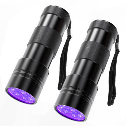 Picture of COSOOS 2 Pack UV Flashlight, 12 LED Handheld Blacklight Flashlight 395nm Mini Light Torch Detector for Dog Pet Urine Stains, Bed Bugs and Scorpions. (Batteries not Included)