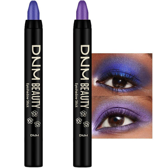 Picture of evpct 2Pcs Cream Eyeshadow Sticks Set for Eyes Waterproof, Blue Shimmer & Purple Shimmer Matte Eye shadow Stick Pencil Pen Bulk sombras en crema para ojos 32+33