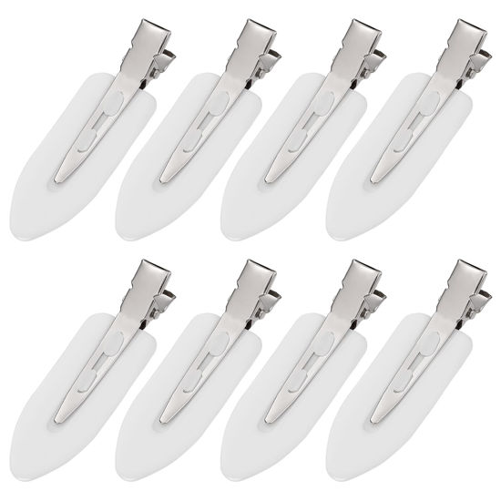 Picture of MADHOLLY 8Pcs No Bend No Crease Hair Clips - Styling Duck Bill Clips Alligator Hair Barrettes for Styling Sectioning for Salon Hairstyle Hairdressing Bangs Waves Woman Girl Makeup Application, White