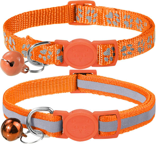 Picture of Taglory Reflective Cat Collar Breakaway with Bells, 2 Pack Girl Boy Pet Cat Collar Adjustable 7.5-12.5 Inch, Orange